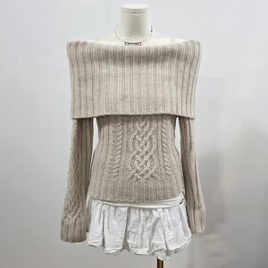 Abercrombie vintage off the shoulder cable knit wool sweater